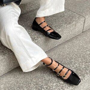 Alohas Luke Onix Black Leather Ballet Flats